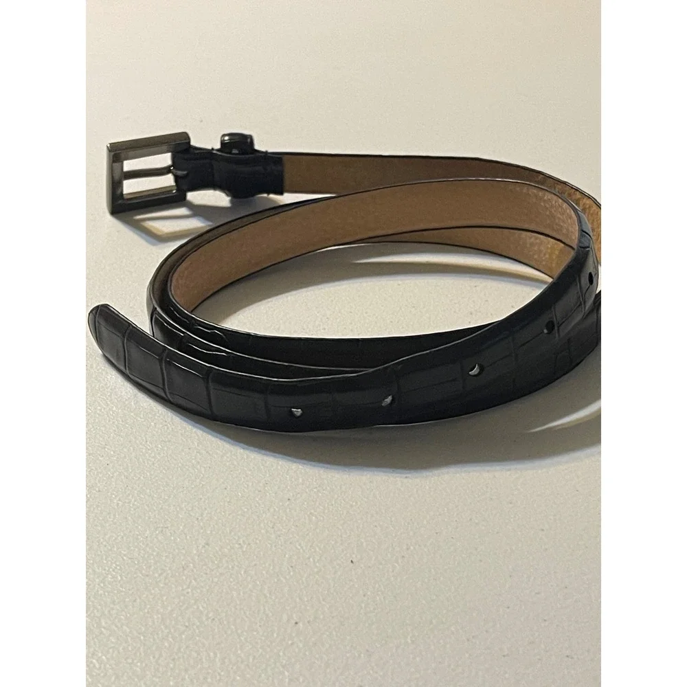 Skinny Belt Women‎ XS/S Black Croc Embossed Faux Leather